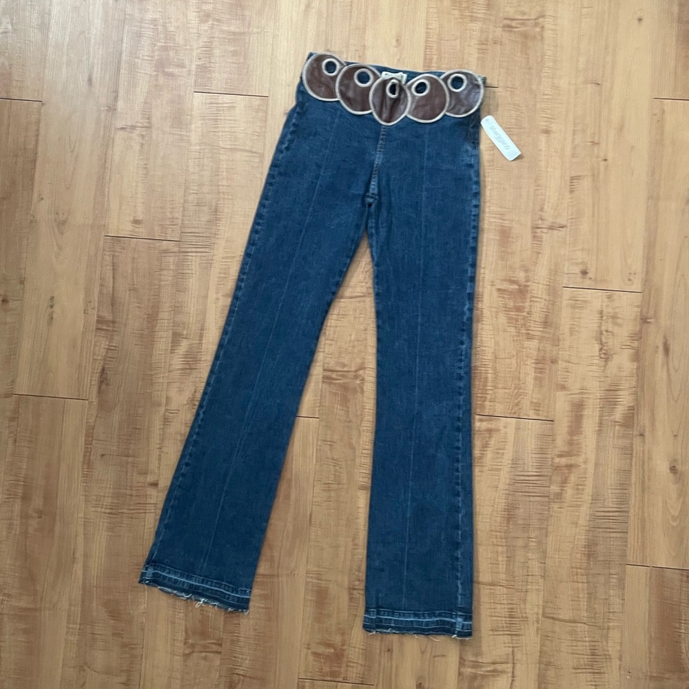 Gorgeous Rare Brand New Vintage Jeans with Leather Disc Circle Patches